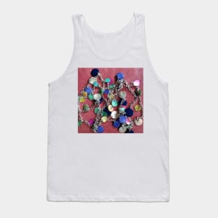 Colourful shell necklace on red leather background Tank Top